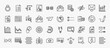 set of 40 user interface icons in outline style. thin line icons such as upload up, square root, hidden, increasing data, data analysis, reload pie chart, data import interface, slide right, person