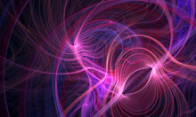 Expressive Dynamic Digital 3d Illustration Representing Blazing Motion Of Multiple Laser Waves, Light Vibration Or Galaxy Spheres. Concept Of Sound And Rhythm. Great As Cover Print For Electronics.
