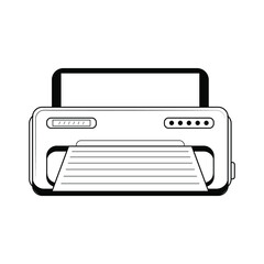 Poster - Abstract Black Simple Line Printer Computer Doodle Outline Element Vector Design Style Sketch Isolated On White Background Illustration