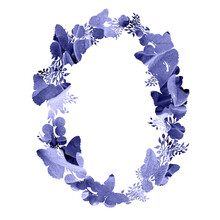 Wreath With Flowers And Butterflies Lilac Colour Blue Violet Clipart Background Collection