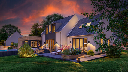 Wall Mural - New traditional house at dusk