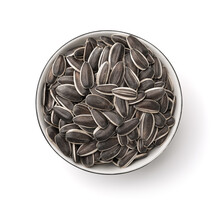 Top View Of Sunflower Seeds In Ceramic Bowl