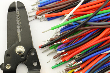 Mounting tools for the installation of an electric panel in close-up.