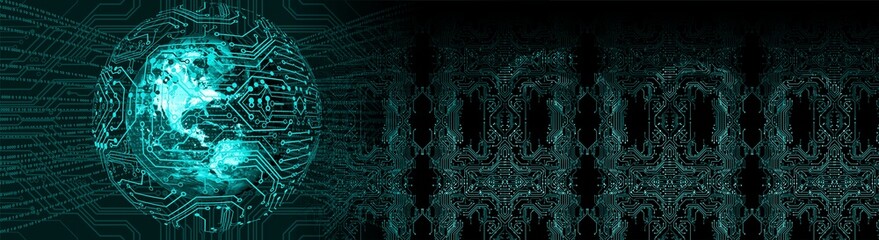 Canvas Print - binary circuit cogs global technology banner background.Abstract technology background Hi-tech communication concept innovation background.vector digital binary global technology.