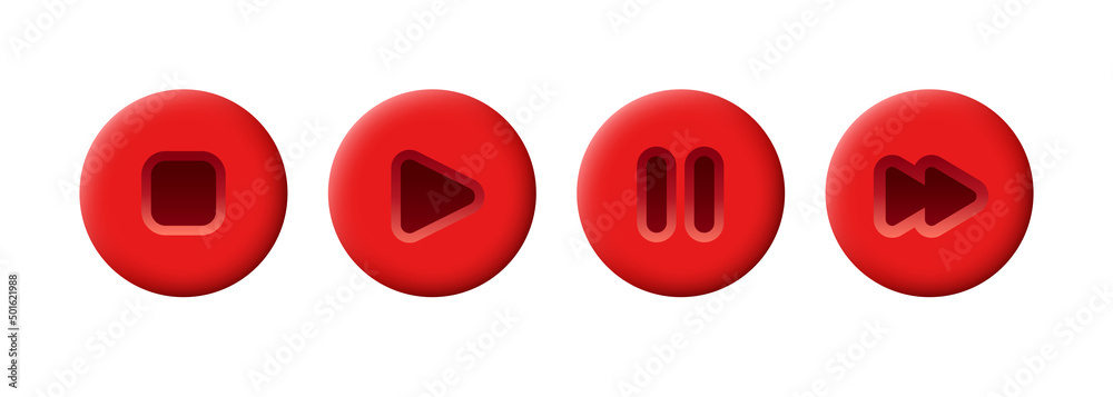 Multimedia buttons. Set of 3d play buttons. Cartoon icons Play, pause ...