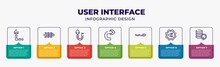 User Interface Infographic Design Template With Up Arrow With Broken Line, Three Arrows, Up Arrow With Broken Lines, Right Arrow Turn, Undulating Back Drawn Back Up Icons And 7 Option Or Steps. Can