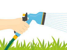 Hand Holding Lawn Sprinkler- Vector Illustration