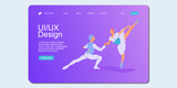 Fototapeta Kosmos - Creative website landing page with pair of ballet dancers in flat style. 