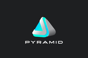 Fototapete - triangle logo 3d pyramid design vector template. digital metaverse nft style logotype icon. letter a