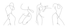 Set Of Elegant Line Art Of Erotic Woman Figure. Silhouette Of Female In Contemporary One Line Style. Design Element For For Cosmetics Advertising, Posters, Wall Art, Stickers. 