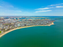 L Street Beach And Dorchester Penninsula Historic District Aerial View In Spring From South Boston, Massachusetts MA, USA. 