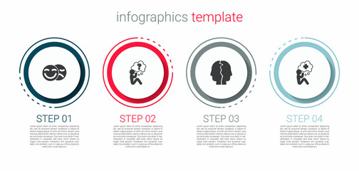 Poster - Set Comedy and tragedy masks, Head with question mark, Bipolar disorder and Helping hand. Business infographic template. Vector