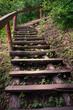 Wooden stairs on the slope of the mountain 