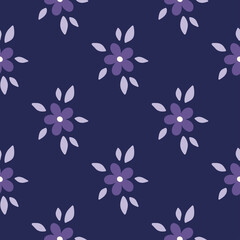 Wall Mural - Floral vector seamless pattern. Colorful flower on navy blue background. Modern drawing. Botanical fabric, nursery print, digital paper, textile design, kids and baby clothes, scrapbooking, cover.
