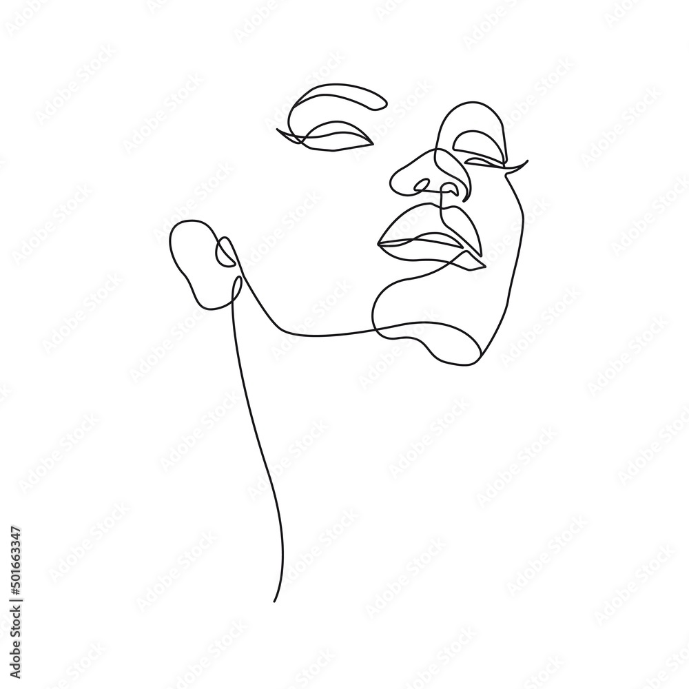 Abstract Female Face Line Art Drawing Woman Head Minimalist One Line