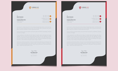 Wall Mural - Abstract minimal unique clean elegant company creative corporate modern professional identity business letterhead template design in minimalist style with orange red black shapes.