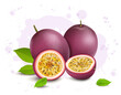 Set of two passion fruit vector illustration with half piece of passion fruit 
