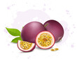 Set of two Passion fruit vector illustration with half piece and slices of passion fruit 
