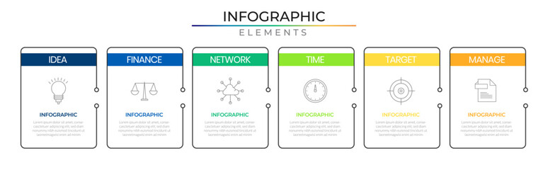 Wall Mural - Roadmap horizontal row  infographic elements plan concept design vector with icons. Journey business timeline network project template for presentation and report.