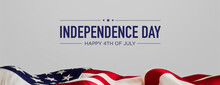 USA Flag Banner With Independence Day Caption On White. Premium Holiday Background.
