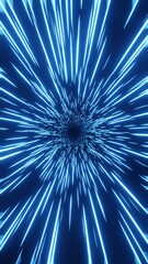 Fototapete - Abstract futuristic Speed lights tunnel, time warp, traveling in space, background vertical 3D rendering