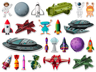 Wall Mural - Sticker set of outer space objects and astronauts