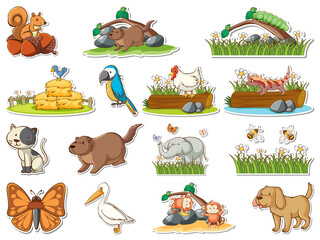 Wall Mural - sticker set of cartoon wild animals