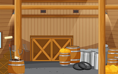 Poster - Inside the barn with hay and milk barrel