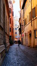 Narrow Yellow Street In Venice Italy 