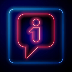 Poster - Glowing neon Information icon isolated on black background. Vector