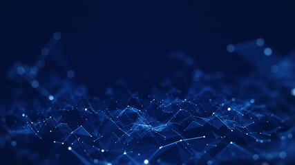 Leinwandbilder - Abstract concepts of cybersecurity technology and digital data protection. Protect internet network connection with polygons, dots and lines with dark blue background, center focus, side blur.