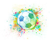 Leinwandbild Motiv illustration of soccer ball, football on white background with colorful brush painting