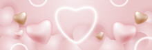 Pink Background With Clouds, 3d Hearts And Heart Shaped Aura