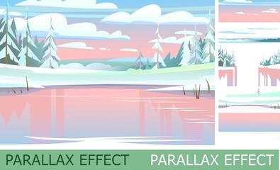 Wall Mural - red sunset or sunrise. winter rural landscape with cold white snow and drifts. beautiful frosty view