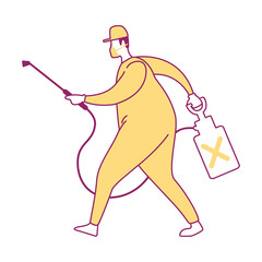 Poster - Worker from clean-up service semi flat color vector character. Household pests prevention. Full body person on white. Simple cartoon style illustration for web graphic design and animation