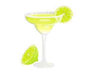 Wall Mural - Margarita cocktail with lime in a glass.A summer refreshing drink.Vector illustration.