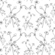 Buttercup seamless pattern. Vector outline florals illustration. Hand drawn doodle wildflowers background.