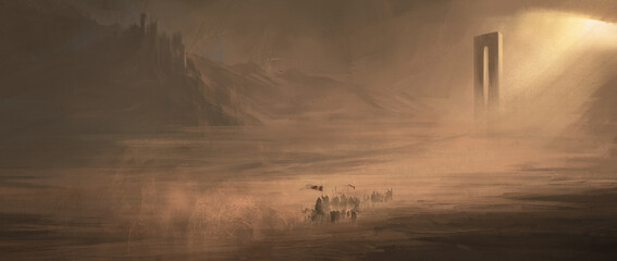 Wall Mural - A group of pilgrim cavalry in the wasteland.