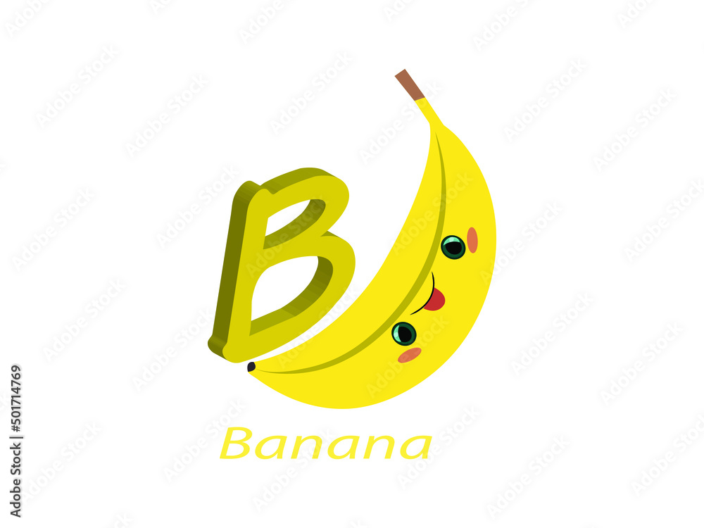 Banano Letras B for banana Alphabet Vector illustration. Fruit and Vegetables Name ...