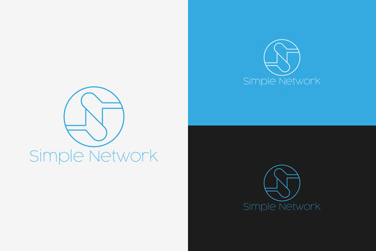 Simple flat line art logo design with letter S and N