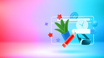 Aufkleber - Searching goods via internet. Vector 3d banner with copy space