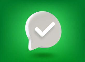 Aufkleber - Speech bubble with check mark on green background. 3d vector buttons