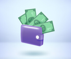 Aufkleber - Dollar banknotes in the wallet. 3d vector illustration