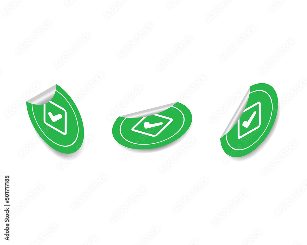 Check mark green tick sticker set in isometric style. Realistic ...