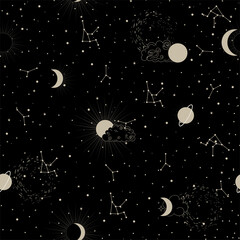 Wall Mural - magic pattern with constellations and sun and stars. decorative ornament. seamless pattern for astrology, magic and divination on tarot cards