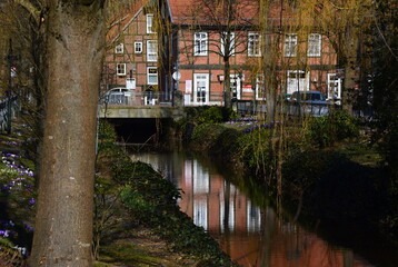 Sticker - Frühling in der Stadt Rothenburg am Fluss Wümme, Niedersachsen