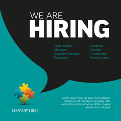 Wall Mural - We are hiring minimalistic teal flyer template with company logo and big speech bubble