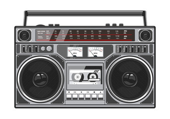 Boombox vector illustration. 80s technology. 90s music player. Retro style 90s boombox illustration.