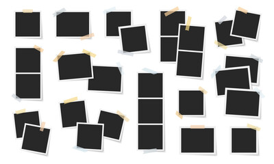 photo frames vector set. colorful scotch tape strips. photos with scotch strips. frames collection.