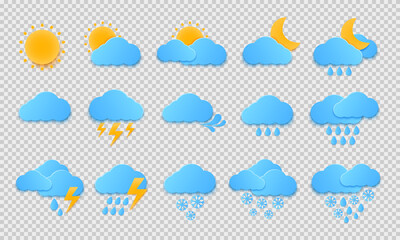 weather symbols vector set. weather forecast design elements. sunny, rainy, windy, cloudy or snowy d